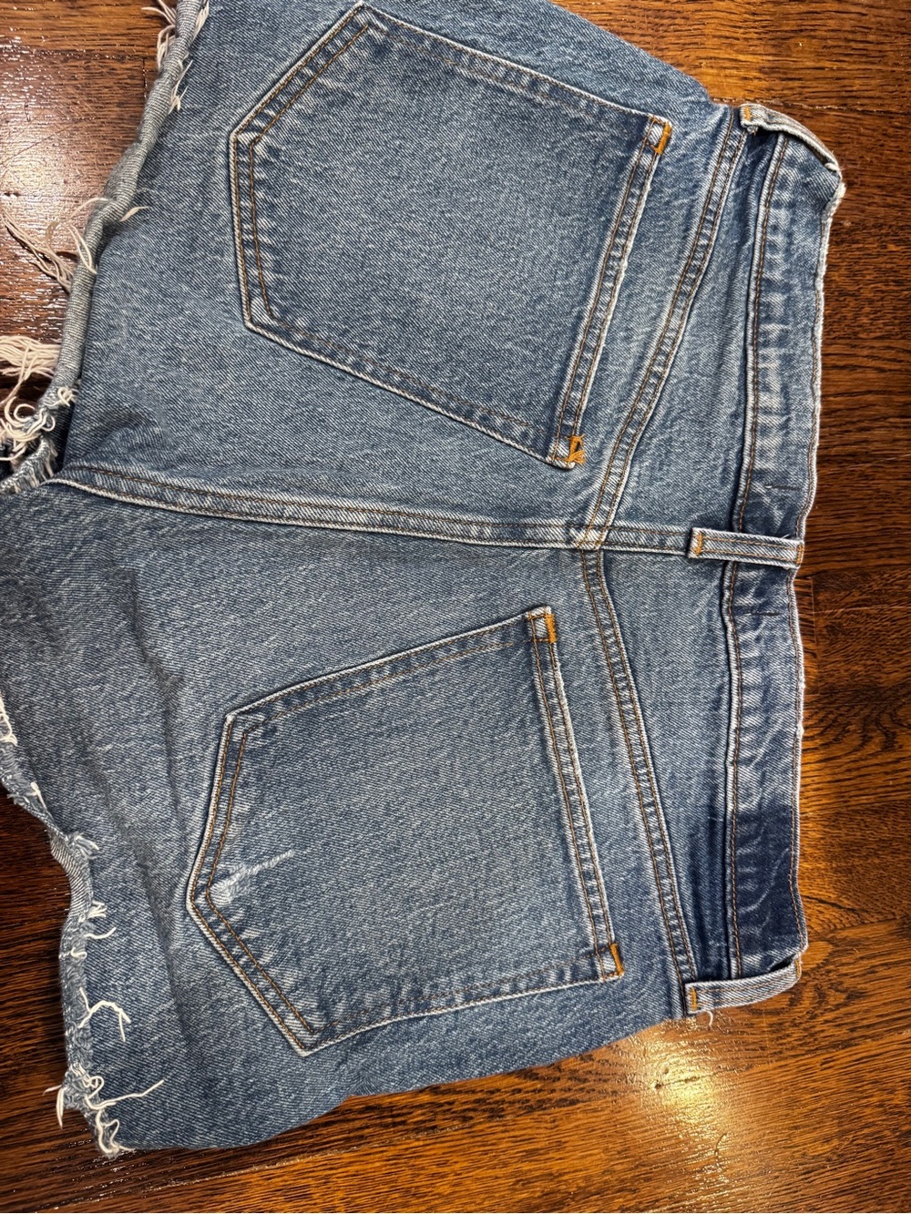 Abercrombie and Fitch Distressed High-Waist Denim Shorts - Blue - Picture 2 of 3